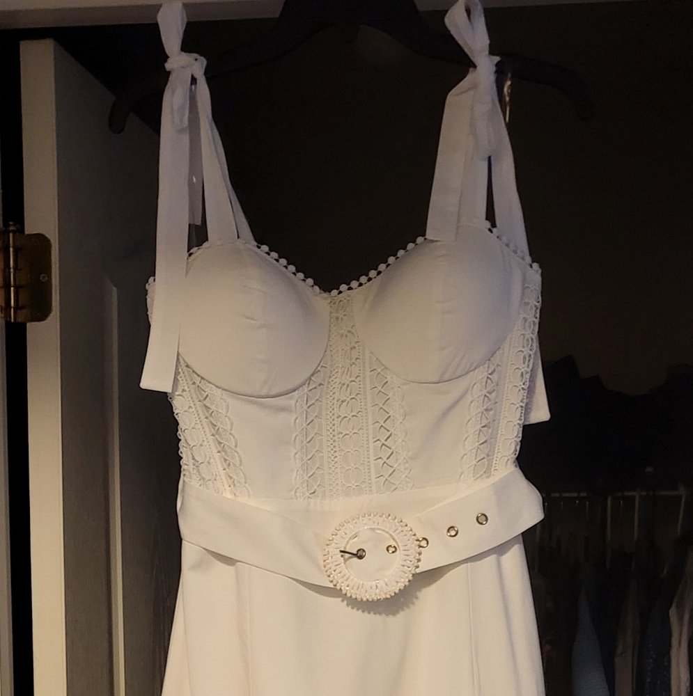Elegant White Lace Dress with Belt